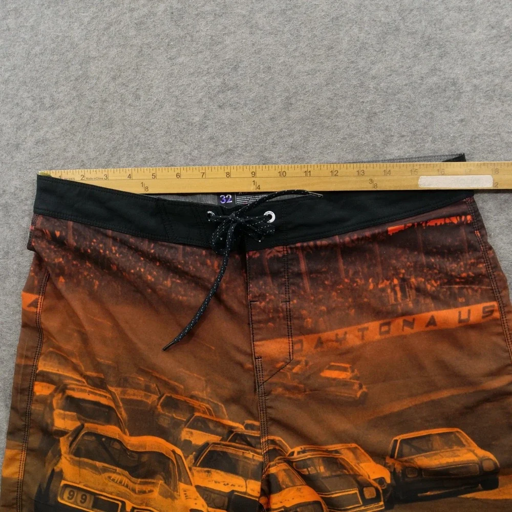 Hurley x Nascar Boardshorts Mens 32 Brown Swim Trunks Daytona Graphic Racing
